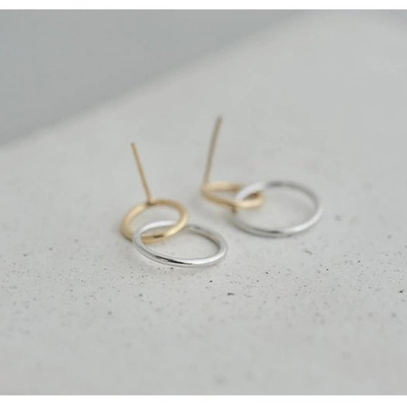 NEW Gold/Sterling Silver Double Circle Earrings - Picture 6 of 8